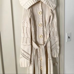 Vintage Long Knit Cream Cardigan Sweater